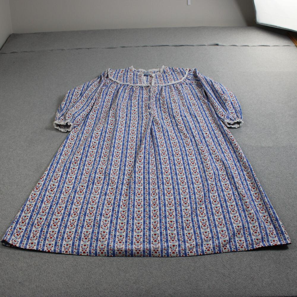 Lanz Of Salzburg Gown Women Small Blue Floral Flannel Long Sleeve Sleepwear Comf